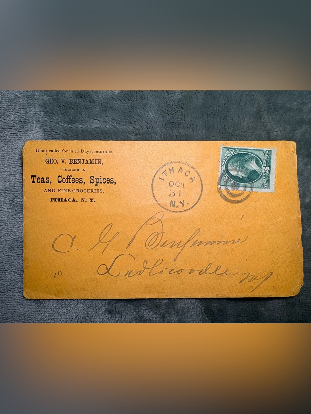 Antique Ithaca NY Advertising Cover 2¢ Washington Stamp